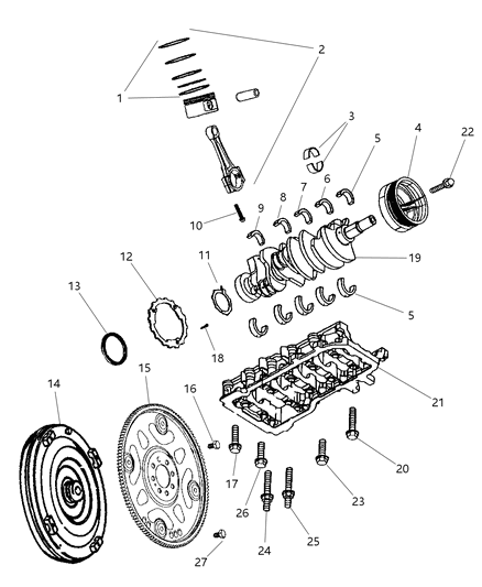 2005 Jeep Grand Cherokee Crankshaft , Pistons , Bearing , Torque Converter And Flywheel Diagram 2