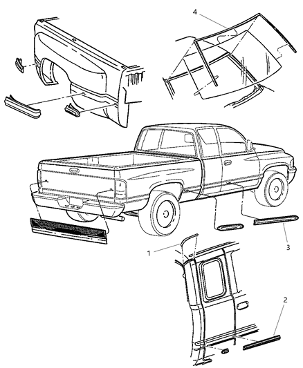 2002 Dodge Ram 2500 Quad & Club Cab Mouldings Diagram