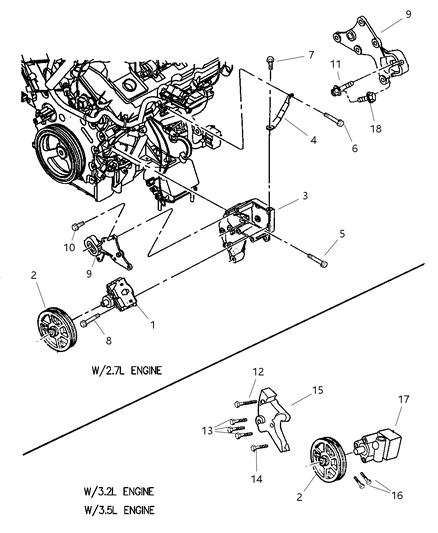 2000 Chrysler LHS Pump Assembly & Attaching Parts Diagram