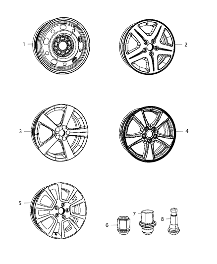 2011 Dodge Caliber Wheels & Hardware Diagram