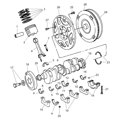 2001 Dodge Ram Van Crankshaft , Piston & Torque Converter Diagram 3
