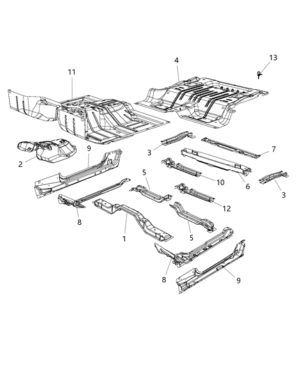 2014 Jeep Wrangler SILL-Front Floor Diagram for 55397221AD