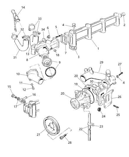 1997 Jeep Cherokee Water Pump & Water Manifold Diagram