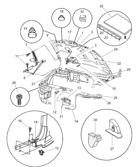 1997 Chrysler Concorde Hood Panel Diagram for 4897094AA