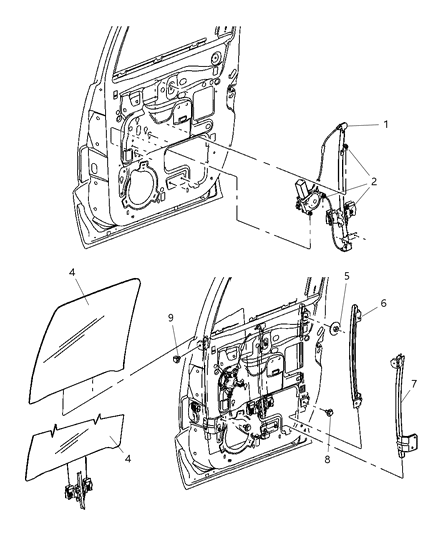 2005 Dodge Dakota Rear Passenger Side Right Rrh Manual Window Regulator Replacement Diagram for 55359558AA