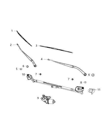 2020 Dodge Challenger Wiper System, Front Diagram