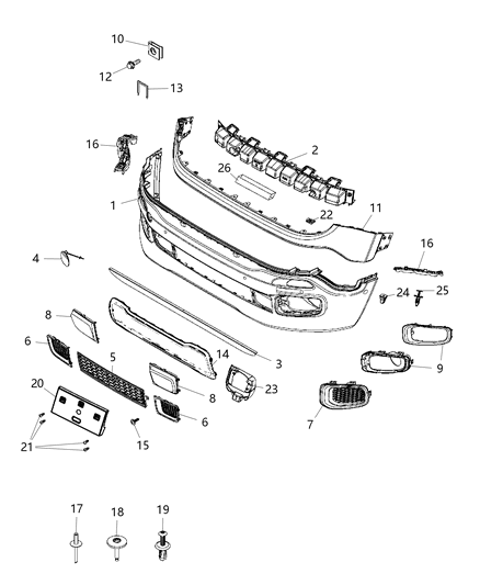 2015 Jeep Renegade Front Lower Bumper Cover Diagram for 5XB40LXHAA