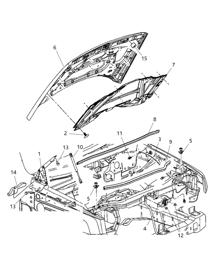 2008 Jeep Commander Hood Hinge Diagram for 55369115AC