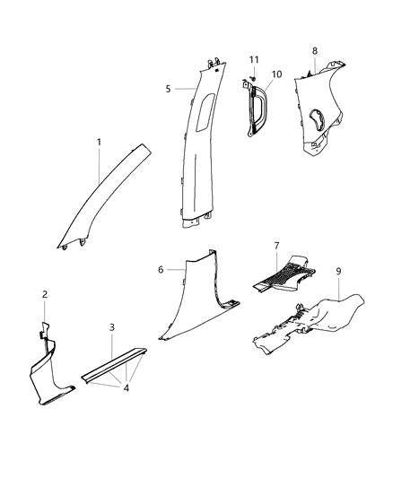 2014 Dodge Durango Panel-B Pillar Upper Trim Diagram for 1GP92BD3AF