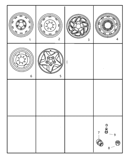 1999 Dodge Ram 1500 Wheels & Hardware Diagram