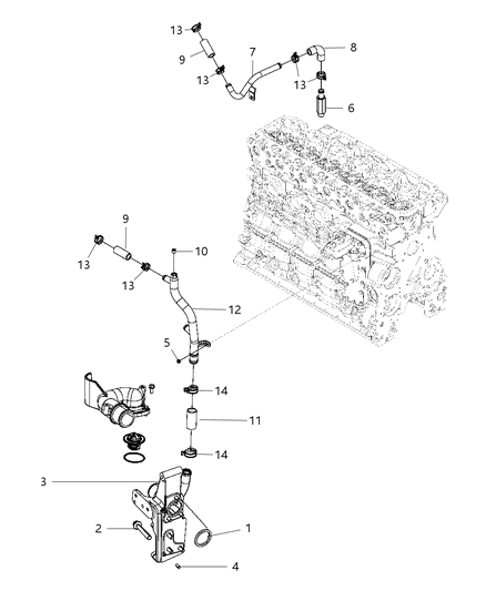 2009 Dodge Ram 3500 Water Pump Hoses & Tubes Diagram