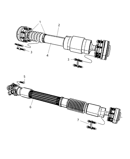 2007 Jeep Wrangler Propeller Shaft, Front And Rear Diagram