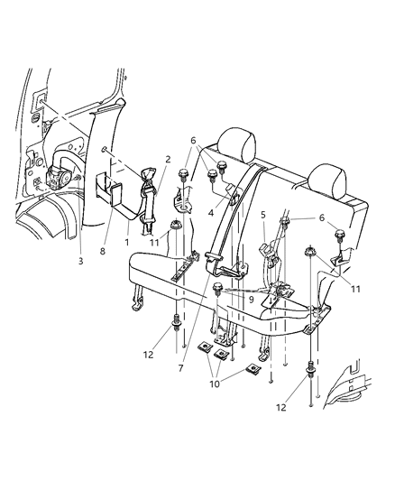 2002 Jeep Liberty Seat Belts, Rear Diagram