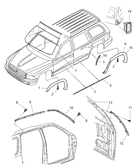 2003 Dodge Durango Molding-Quarter Wheel Opening Diagram for 5FN31PR4AB