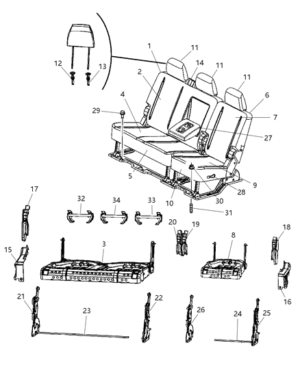 2009 Dodge Ram 2500 Rear Seat - Split Seat Diagram 5