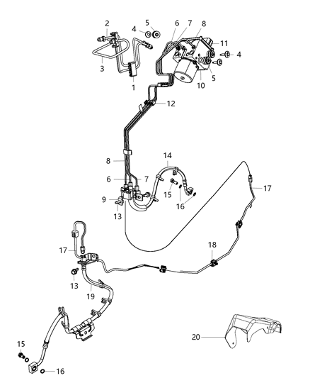 2014 Ram 3500 Hydraulic Control Unit, Brake Tubes And Hoses, Front Diagram