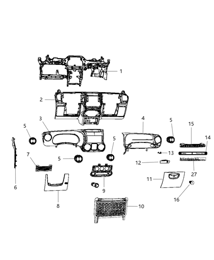 2016 Jeep Wrangler Bumper-Glove Box Door Diagram for 68189133AA