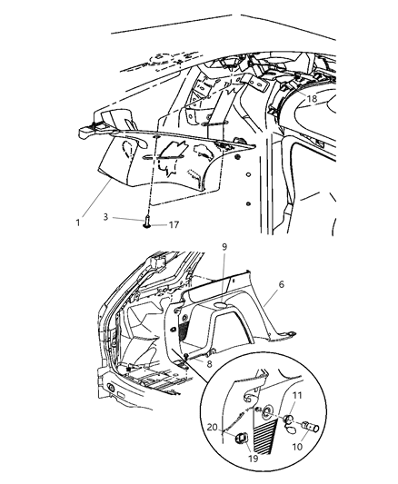 2004 Chrysler Pacifica Panel-Quarter Trim Diagram for UD251P7AC