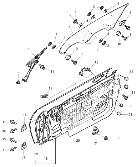 2004 Chrysler Sebring Front Doors Panel & Glass Diagram