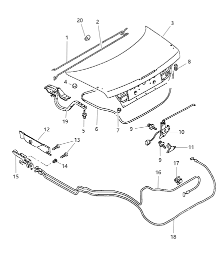 1998 Chrysler Sebring Coupe Trunk Lid & Lock Diagram