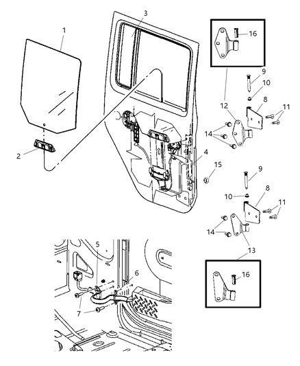 2007 Jeep Wrangler Full Rear Door, Glass & Hinges Diagram