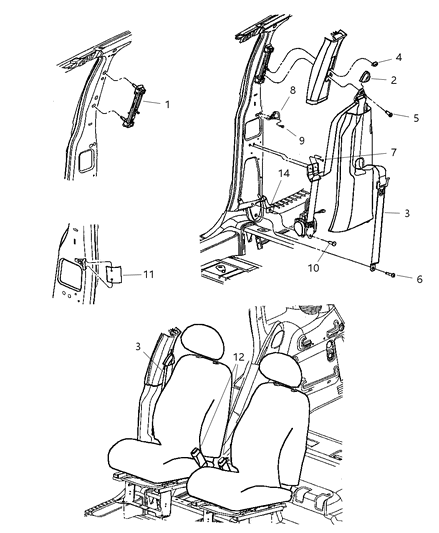 2001 Chrysler PT Cruiser Front Outer Seat Belt Diagram for RL291L8AD