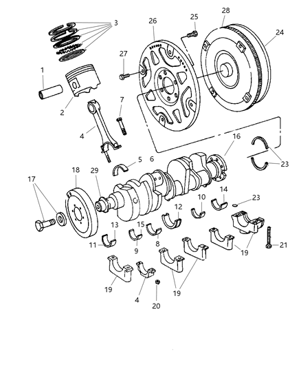 2000 Dodge Ram Van Crankshaft , Piston & Torque Converter Diagram 4