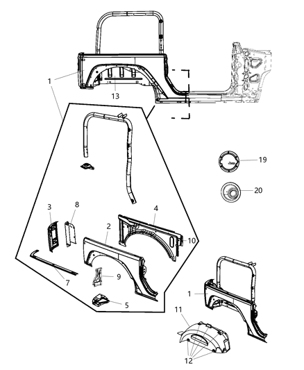 2016 Jeep Wrangler RETAINER-Belt Rail Diagram for 55395627AH