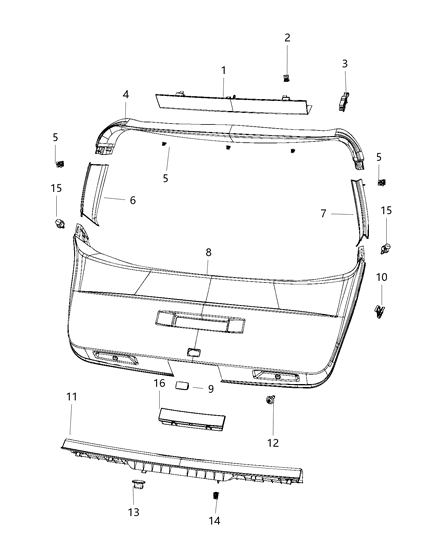 2019 Dodge Journey Panel-LIFTGATE Trim Lower Diagram for 1BE54DX9AE