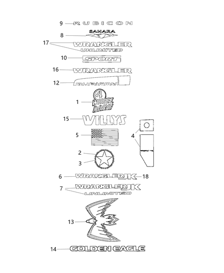 2018 Jeep Wrangler Decal Diagram for 5JC82GX9AA