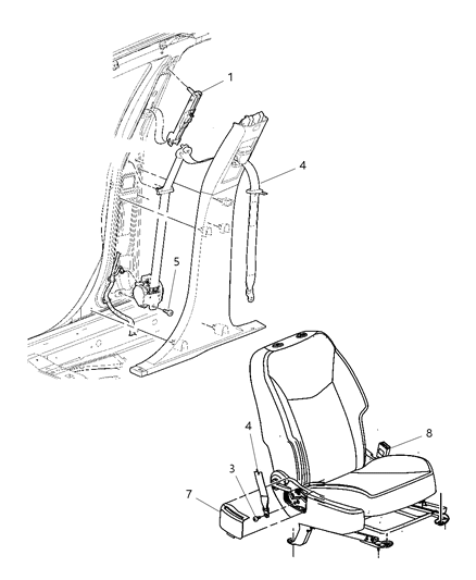2009 Chrysler Sebring Front Seat Belt Buckle-Retractor Assembly Left Diagram for XS411DVAE