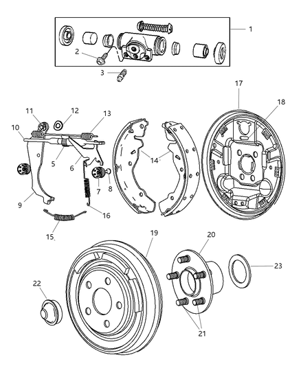 2003 Chrysler PT Cruiser Brakes, Rear Drum Diagram