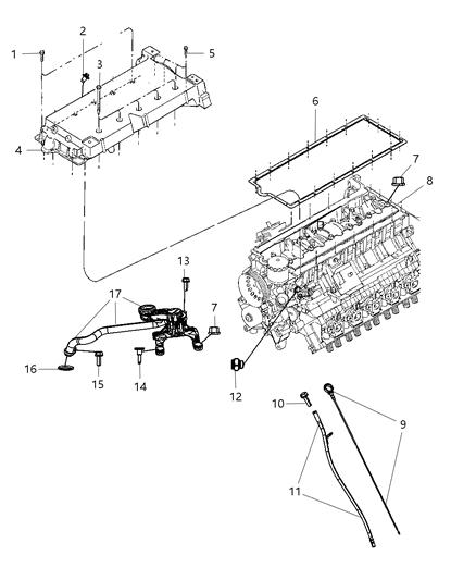 2008 Dodge Viper Engine Oil Pan & Engine Oil Level Indicator & Related Parts Diagram