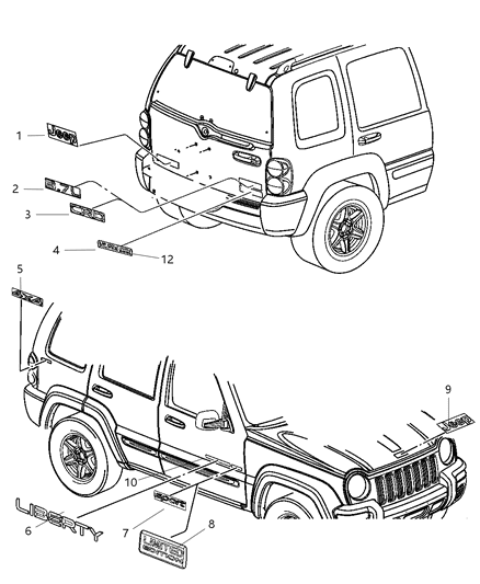 2002 Jeep Liberty Nameplate Diagram for 55156273AF