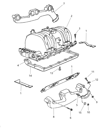 2000 Dodge Ram 1500 Quad & Club Cab Manifold - Intake & Exhaust Diagram 1