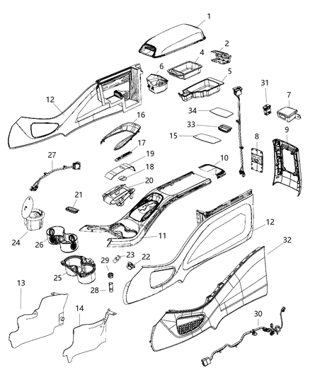 2019 Dodge Journey Base-Floor Console Diagram for 1UQ301XBAB