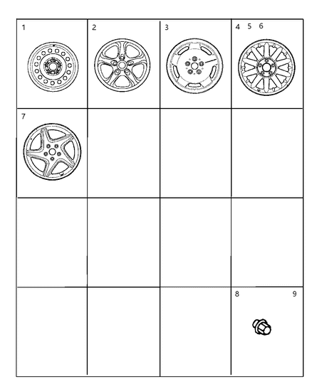 1999 Chrysler Sebring Coupe Wheels & Hardware Diagram