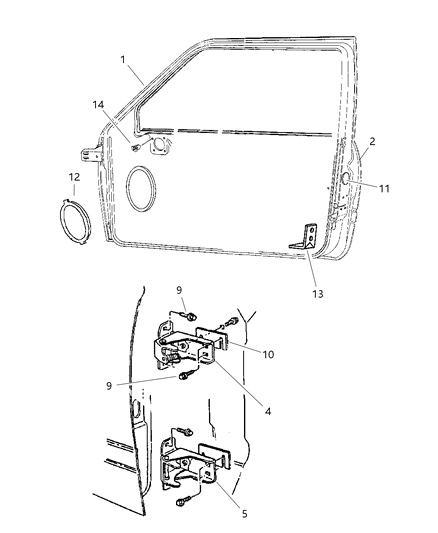 1997 Dodge Ram 2500 Door, Front Shell & Hinges Diagram