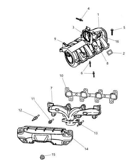 2006 Dodge Dakota Manifolds - Intake & Exhaust Diagram 2