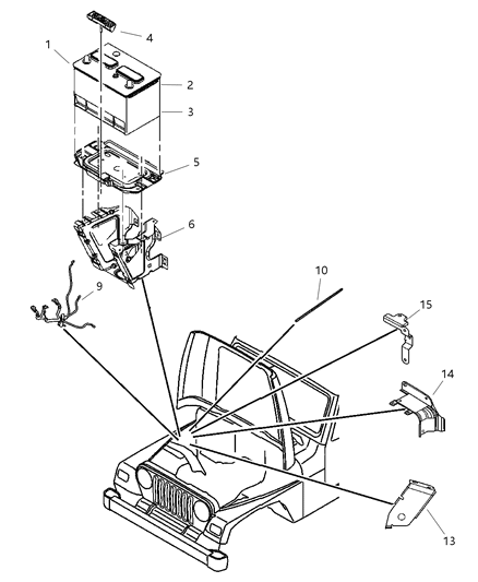 2006 Jeep Wrangler Battery Tray & Cables Diagram