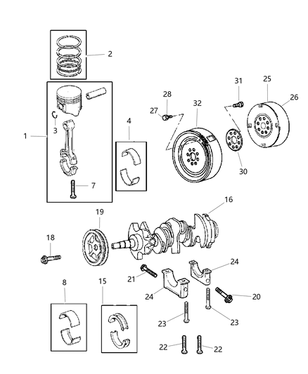 2005 Dodge Magnum Crankshaft , Piston & Torque Converter Diagram 2