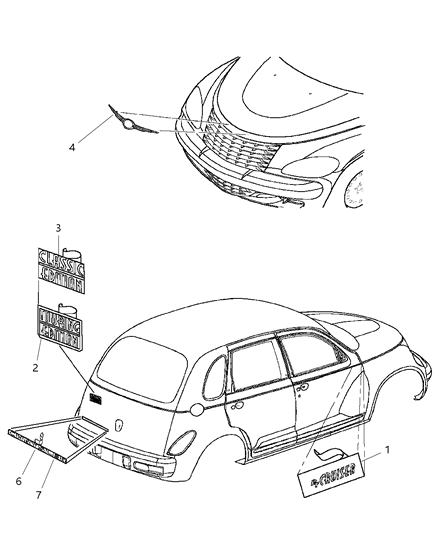 2001 Chrysler PT Cruiser Nameplates Diagram