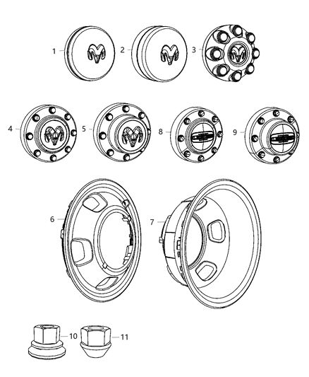 2012 Ram 3500 Pickup Wheel Covers & Center Caps Diagram