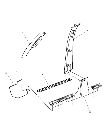 2005 Jeep Liberty Molding-A Pillar Diagram for 5GM93BD1AI