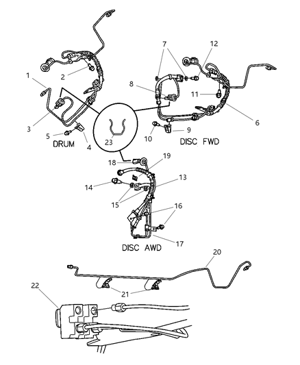 2001 Chrysler Town & Country Lines & Hoses, Rear Brakes Diagram