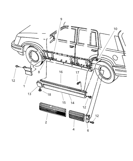 1998 Jeep Grand Cherokee Cladding & Sill Moldings Diagram