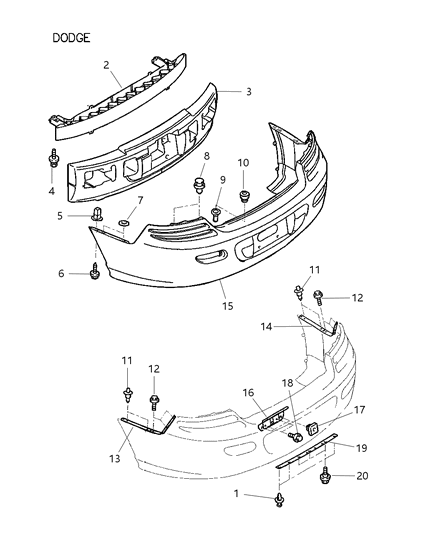 2002 Dodge Stratus Coupe Rear Bumper & Fascia Diagram