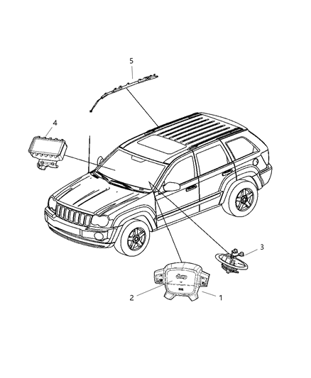 2007 Jeep Grand Cherokee Head Roof Inflator Module Right Diagram for 52029296AD