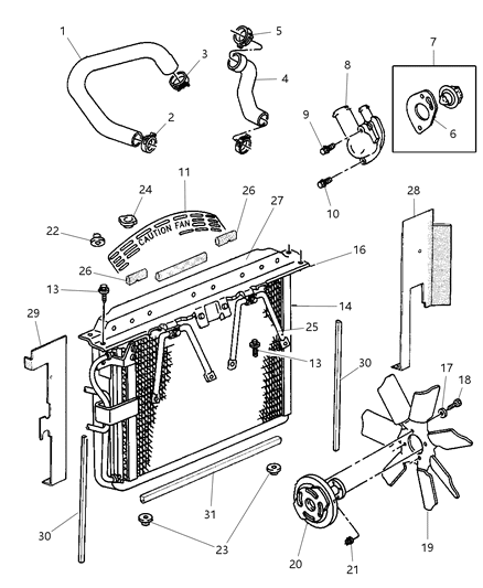 1998 Jeep Grand Cherokee Radiator & Related Parts Diagram 1