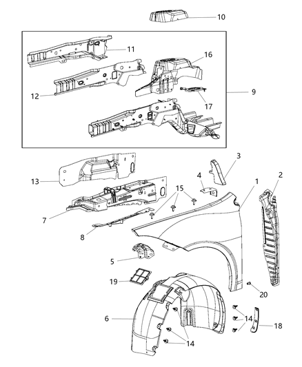 2015 Dodge Dart Fender-Fender Diagram for 68082972AB